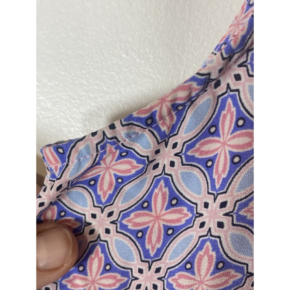Talbots Medium Petite Medallion Tile Print Sleeveless Blouse Pink Blue‎ Preppy - Picture 5 of 7